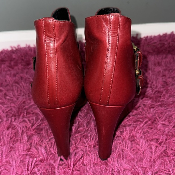 Derek Lam Marta Buckle Leather Wedge Bootie in Carnelian Holiday Red 8.5 Boots - Picture 4 of 13